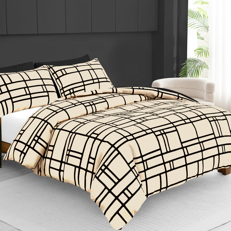 Ultra Soft Microfiber Duvet Cover Set Hypoallergenic Reversible Bedding with Secure Zipper Closure, Taupe & Black