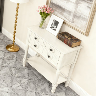 Narrow Console Table, Slim Sofa Table with Three Storage Drawers and Bottom Shelf for Living Room, Easy Assembly