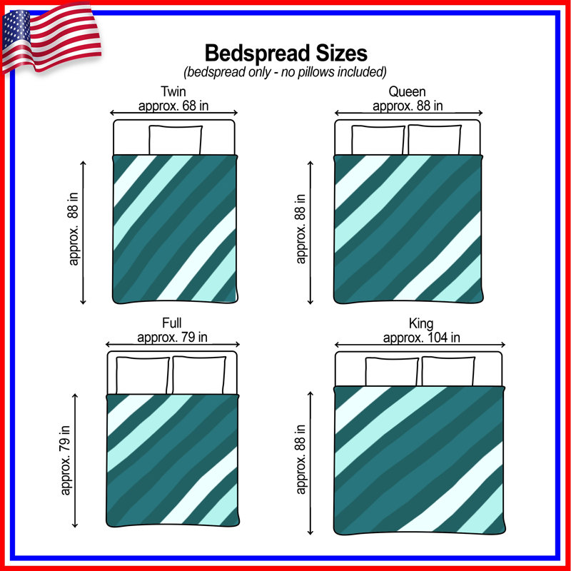 Diagonal Teal Stripes Quilted Bedspread All Sizes, King