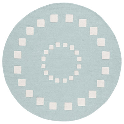 Tapis rond turquoise / blanc en laine / coton touffeté à la main Lakiaya