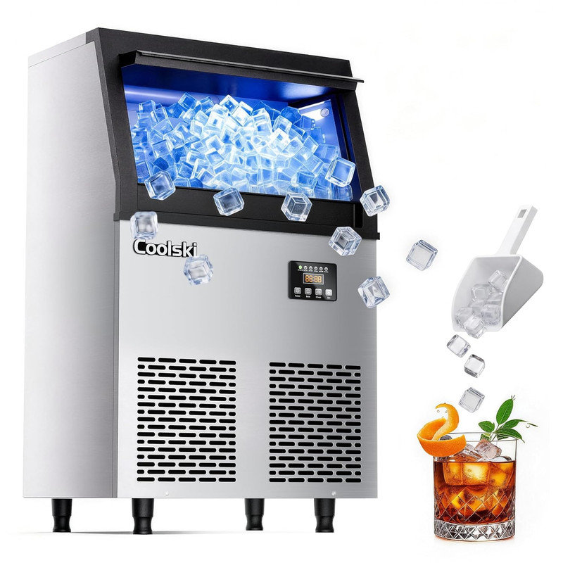 Machine à glaçons commerciale Coolski, 200 lb / 24 heures avec 35 lb de rangement pour la glace