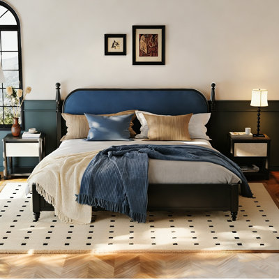 Selenia Elegant Solid Wood Platform Bed with Upholstered Headboard