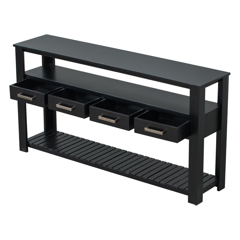 Table de canapé contemporaine U_style de 62,2 po, console polyvalente avec 4 tiroirs et 2 tablettes, parfaite pour le rangement et la présentation dans le salon
