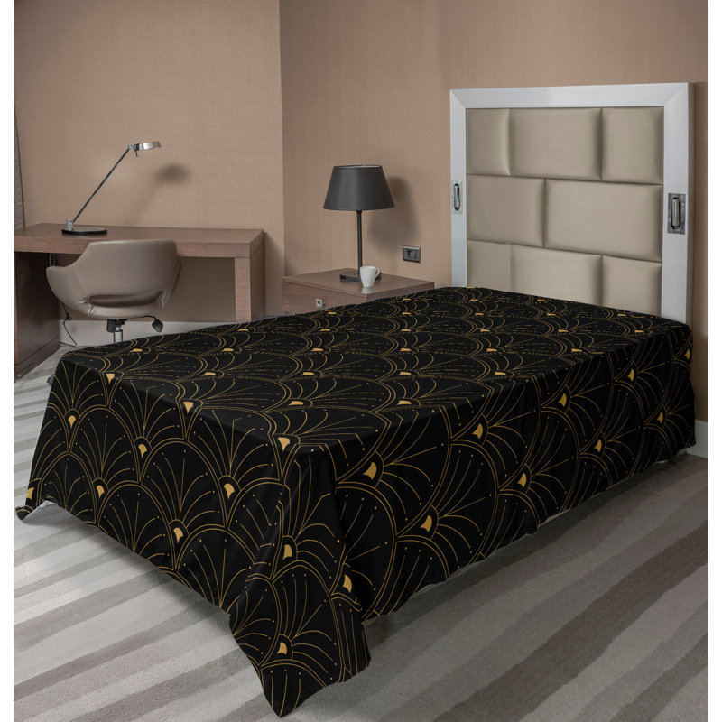 Polyester Floral Flat Sheet, Twin Flat Sheet, Black/Sand Brown