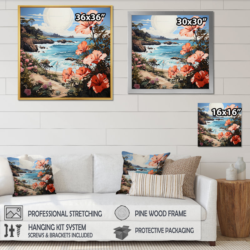 Coastal Sunlit Seashore Papercut II - Nautical & Beach Wall Decor, Cadre simple blanc, H 36 po x l 36 po x P 1,5 po