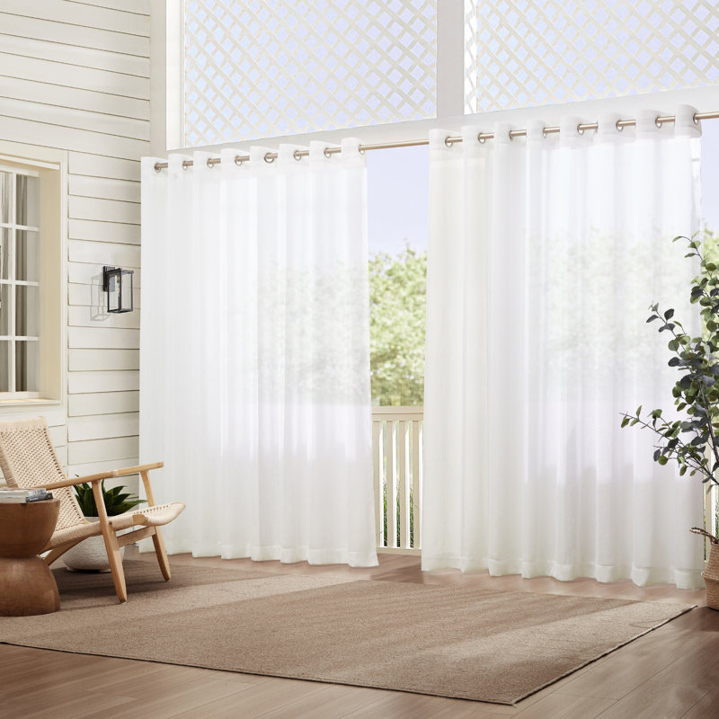 Prins Solid Sheer Indoor/Outdoor Grommet Single Curtain Panel, 114" W x 108" L, White