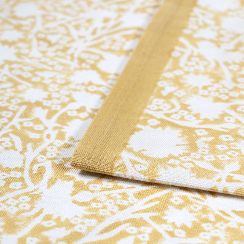 Durkee Rectangular Floral Cotton Table Runner, Dijon, 90" x 16"