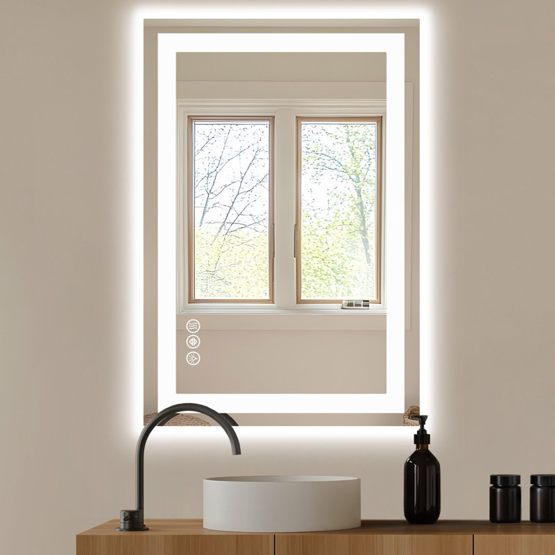 Miroir de salle de bain anti-buée à DEL avec double source de lumière et trois modes d'éclairage