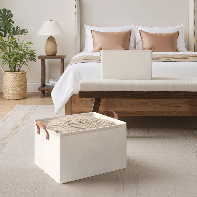 Fabric Foldable Storage Bins with Handles, Modern Storage Basket for Shelves, Closet, Dorm, Natural Color