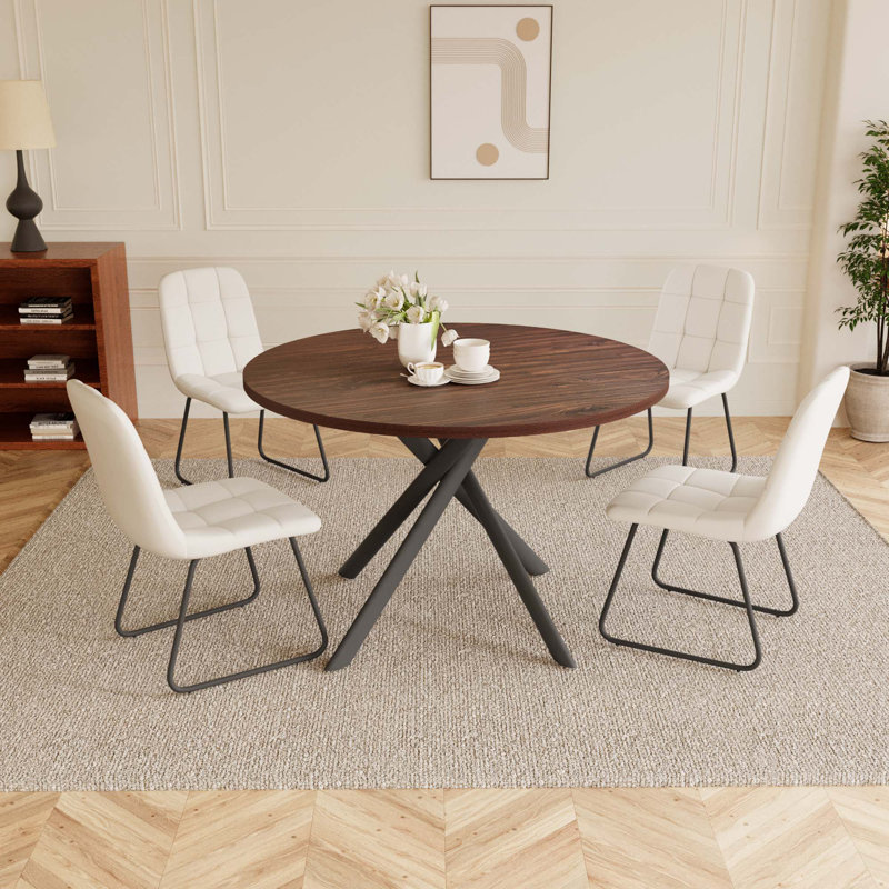 45.3"l Round Modern Kitchen Dining Table With 32.8"h Dining Chair, White