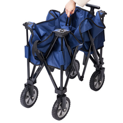 150lb Capacity Collapsible Steel Frame Outdoor Utility Blue Wagon Cart