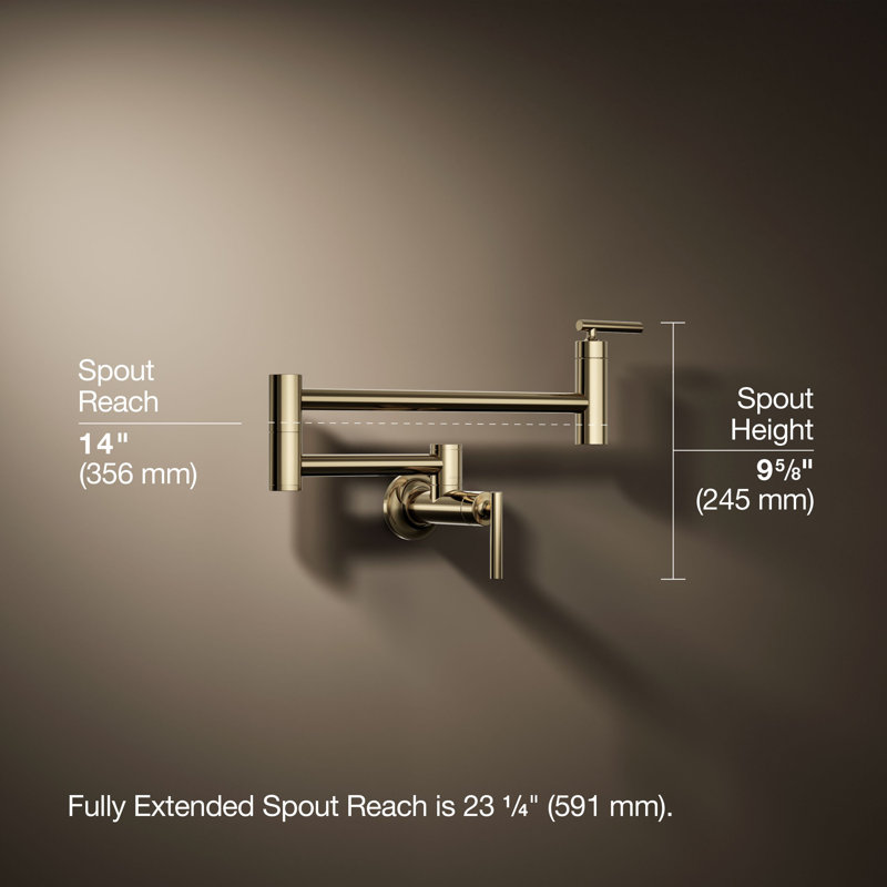 Wall-Mount Pot Filler Faucet, Swing Arm Kitchen Pot Filler Faucet, Vibrant French Gold