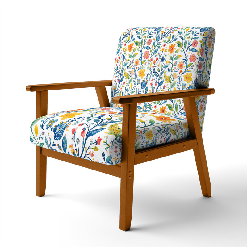 Chaise d'appoint Boho, Accoudoirs carrés bruns