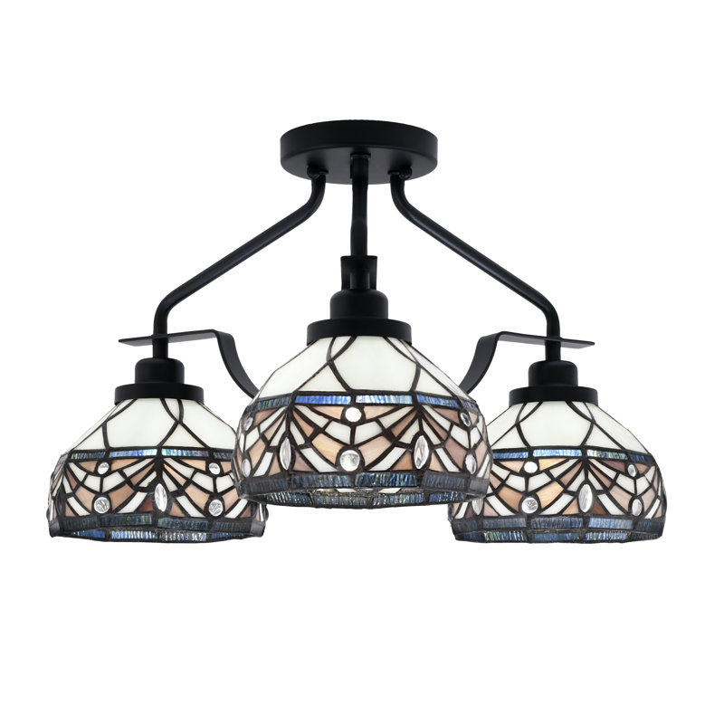 Odyssey 3 Light Semi-Flush Shown In Matte Black Finish With 7" Royal Merlot Art Glass