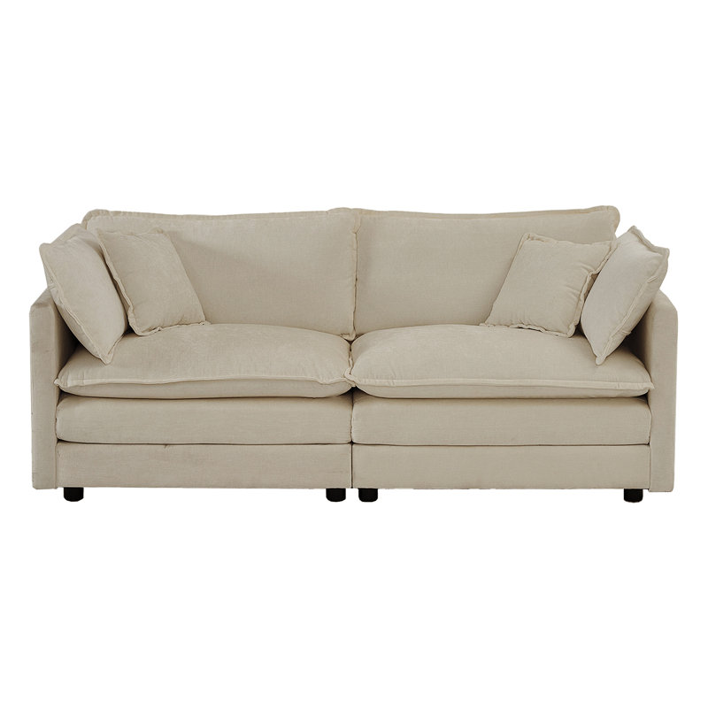 Canapé Mid-Century moderne avec 2 accoudoirs et 3 coussins décoratifs, canapé pour le salon Chenille, Chenille beige