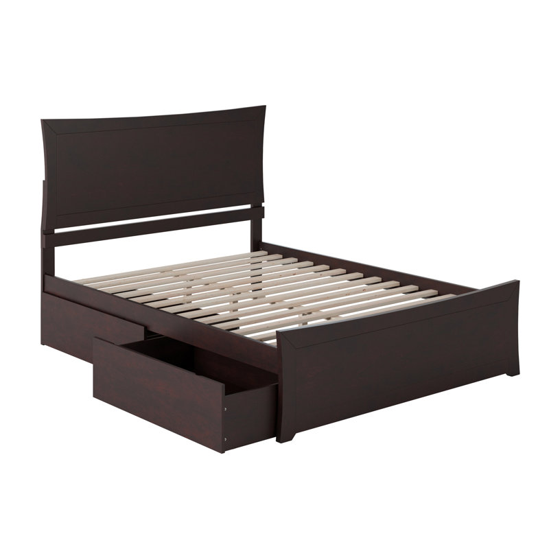 Fleenor Solid Wood Platform Bed with Matching Footboard and Storage Drawers, Espresso, Queen