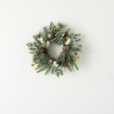 14" Artificial Mixed Pine Berry Christmas Accent Ring, Green
