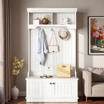 4-In-1 Hall Tree With Shoe Storage,Standing Coat Rack With Shoe Bench,Entryway Furniture With Hooks