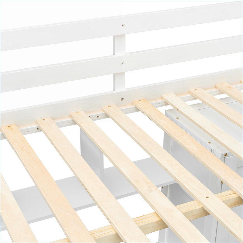 Lit mezzanine pleine grandeur en bois de pin massif et blanc, meubles multifonctionnels tout-en-un pour le sommeil et le travail d'une petite chambre