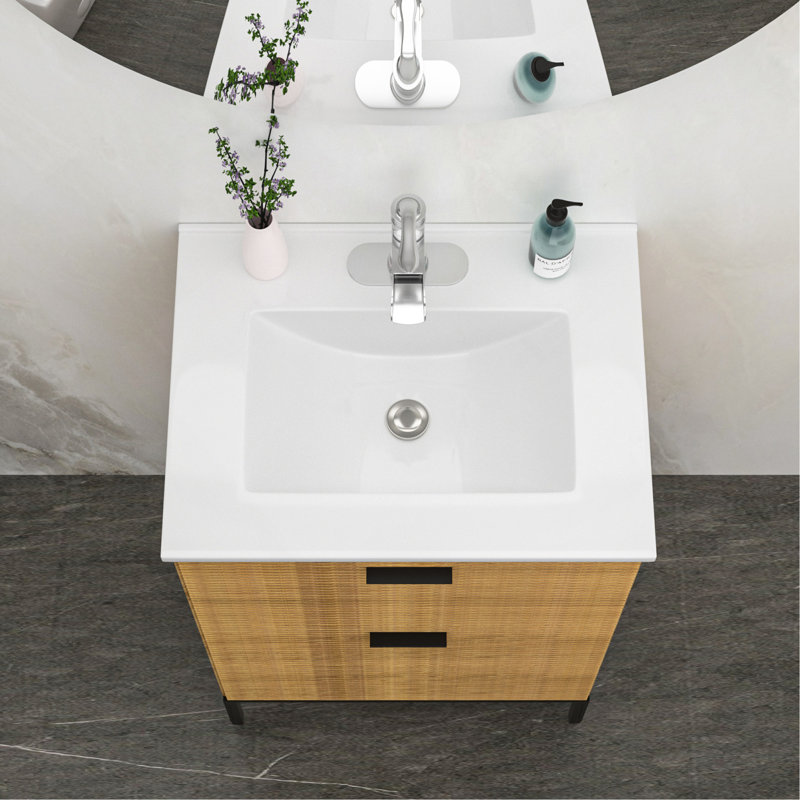 24"x18" White Rectangular Single Vanity Top with 1 Faucet Hole and Overflow(Sink Only)