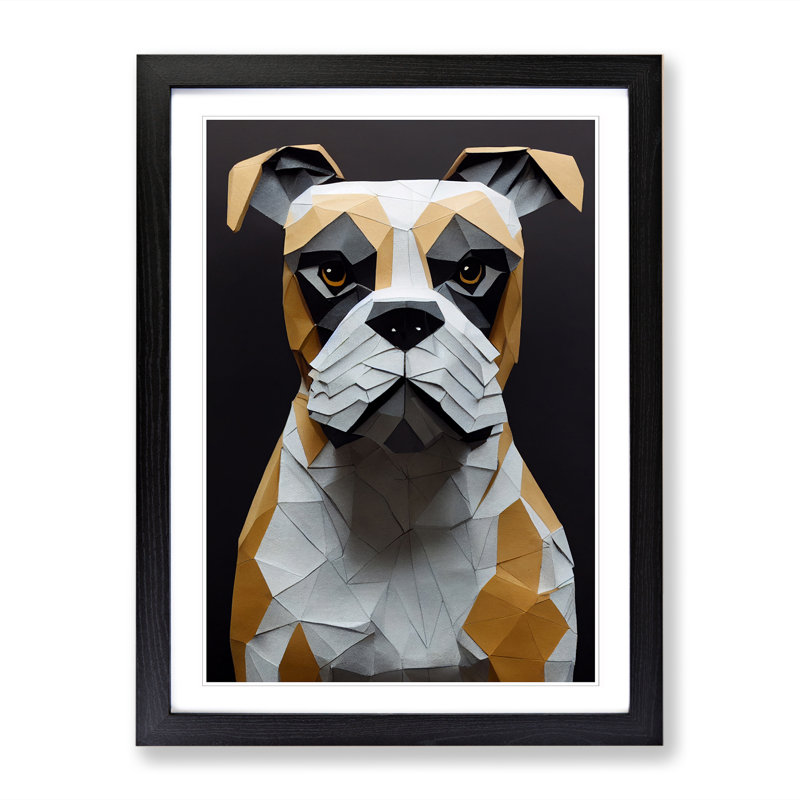 Boxer Dog Paper Mache Vol.1 - Single Picture Frame Print, 64cm H x 46cm W, Black Framed
