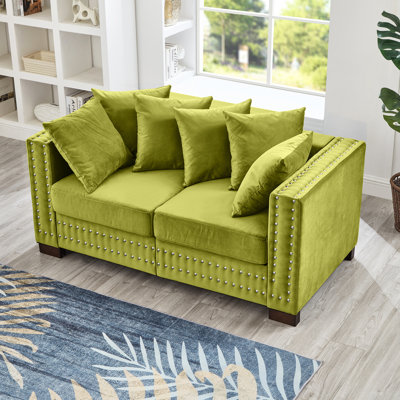 Upholstered Featuring Modern Style, Square Arm With Silver Nails, Solid Wood Frame, And Storage Under Seat Velvet 2 - Seater Armrest Decoration, Comfortable Seating, Seat, Removable Covers