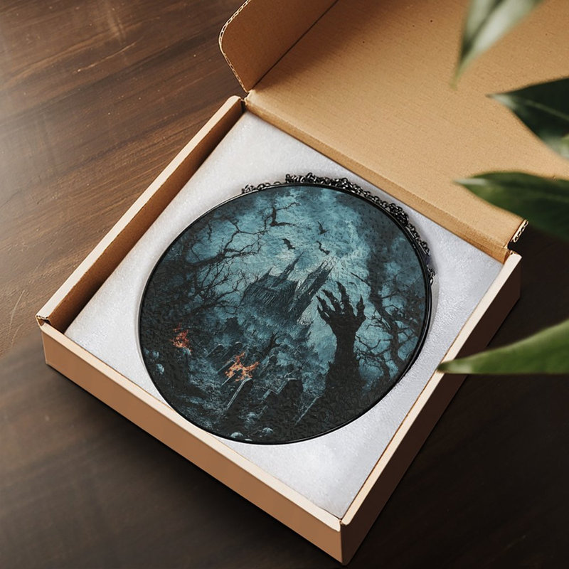 Panneau de vitrail Haunted Church Graveyard Night, 3,5 x 3,5 po (9 x 9 cm)
