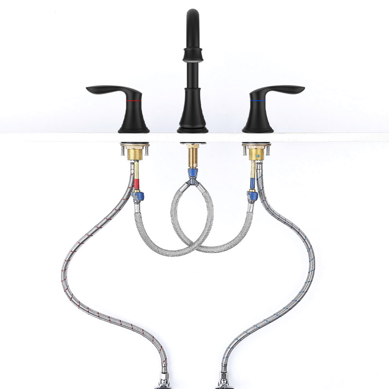 8" Widespread Bathroom Sink Faucet Matte Black - 2 3 Hole 360 Swivel Spout, Scratch Function, Water Saving, Quick Install Approach 8 Inch Lavatory 2 Handles Scratch Resistance Finish, Effortless