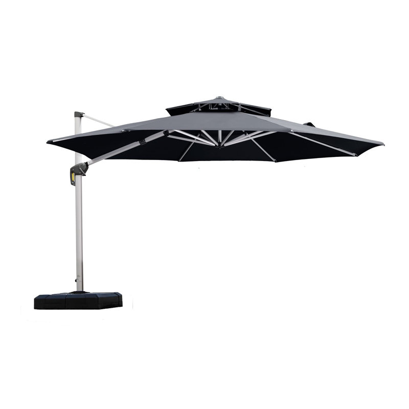 Leeven 3.65m Cantilever Parasol With Base, Grey
