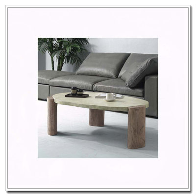 Table basse oblongue gris et chêne patiné