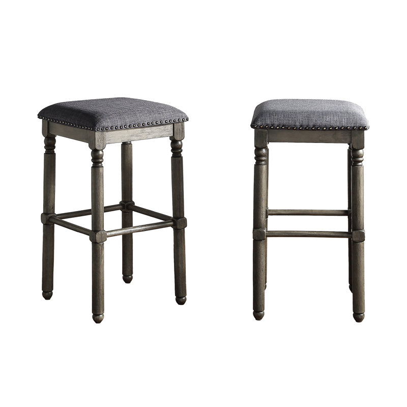 Tabourets de bar gris en bois, de 2 - Chic rustique pour le décor de la salle à manger, finition gris délavé, revêtement, construction solide, tabourets de siège rectangulaires, l 15 po x P 16 po x H 29,22 po