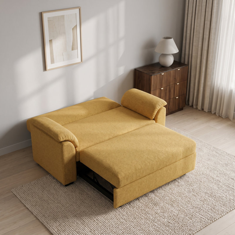 2 Seater Fabric Sofa Bed, Mustard