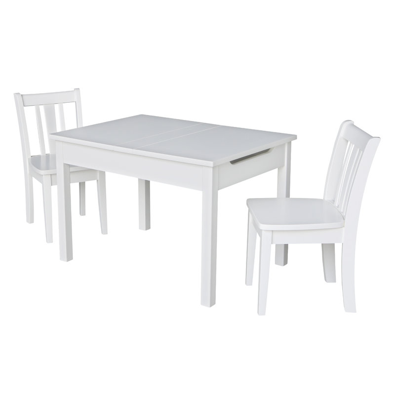 Rozanne Kids 3 Piece Solid Wood Rectangular Play Or Activity Table and Chair Set, White