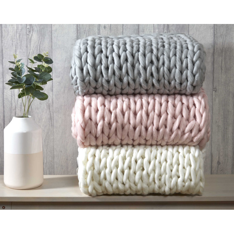 Cambel Cable Knit Throw Blanket, Grey
