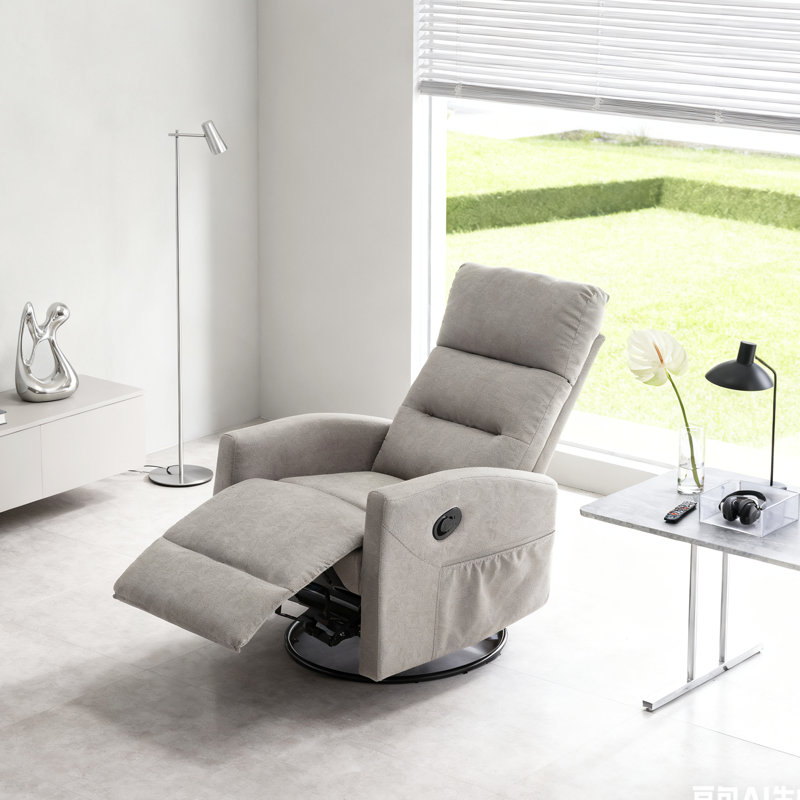 Manual Recliner Chair With Rocker And Swivel In Fabric For Living Room, Gray