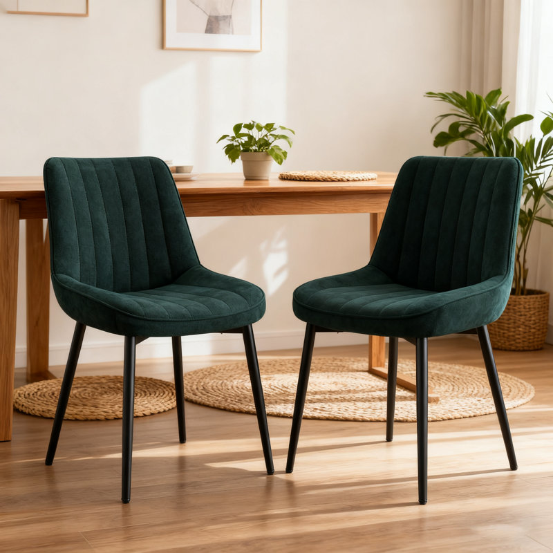 47.5cm H Upholstered Metal Upholstered Back Side Chair, Green