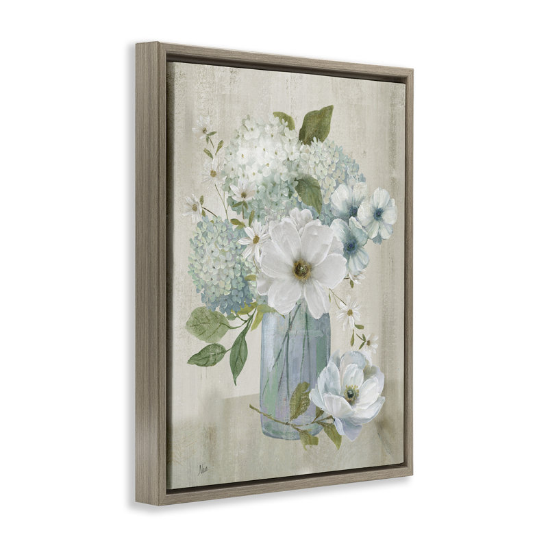 Charmant hortensia et magnolia, H 21 po x l 17 po, Cadre flottant orme Montalcino