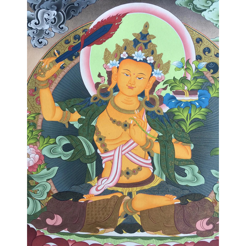 Manjushree avec la nature Thangka (Brocadeless Thangka)