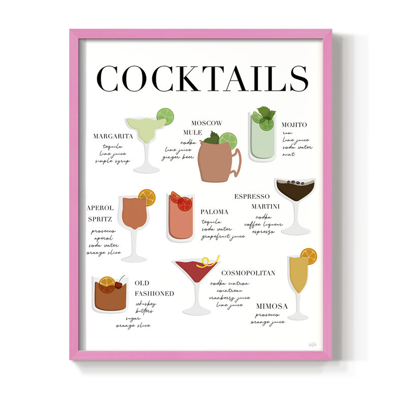 Impression de tableau de cocktail - bois massif, H 11 po x l 9 po, Rose