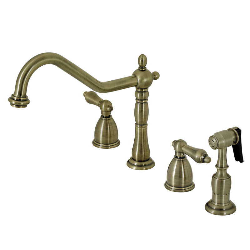 Robinet de cuisine à poignée double Kingston Brass Heritage, Avec jet, Laiton rétro, Levier