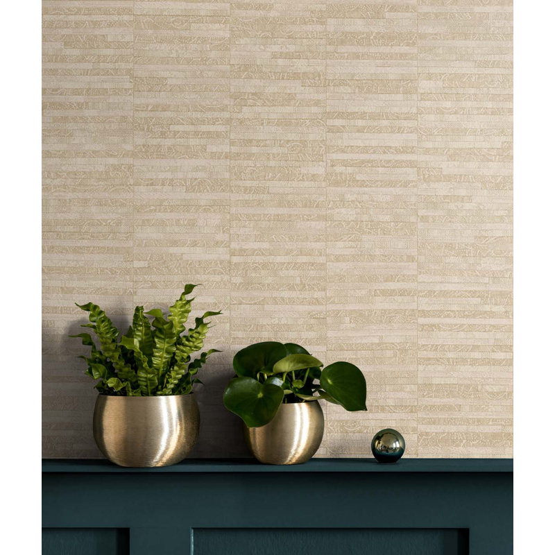 17 Stories Designs Metallic Parson Geometric Unpasted Wallpaper, Eggnog