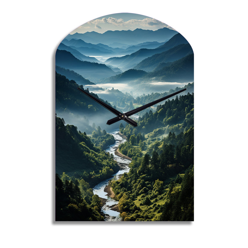 Horloges murales en métal États-Unis Great Smoky Mountains & Rivers - Usa Arch, horloge murale asymétrique verte, Moyenne