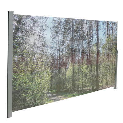 Gray Retractable Side Awning Screen, 71" Tall And 138" Wide, Semi-transparent Mesh With Printing, Water , Easy To Install On Various Surfaces Manual 71"x138", Create Private Outdoor Space