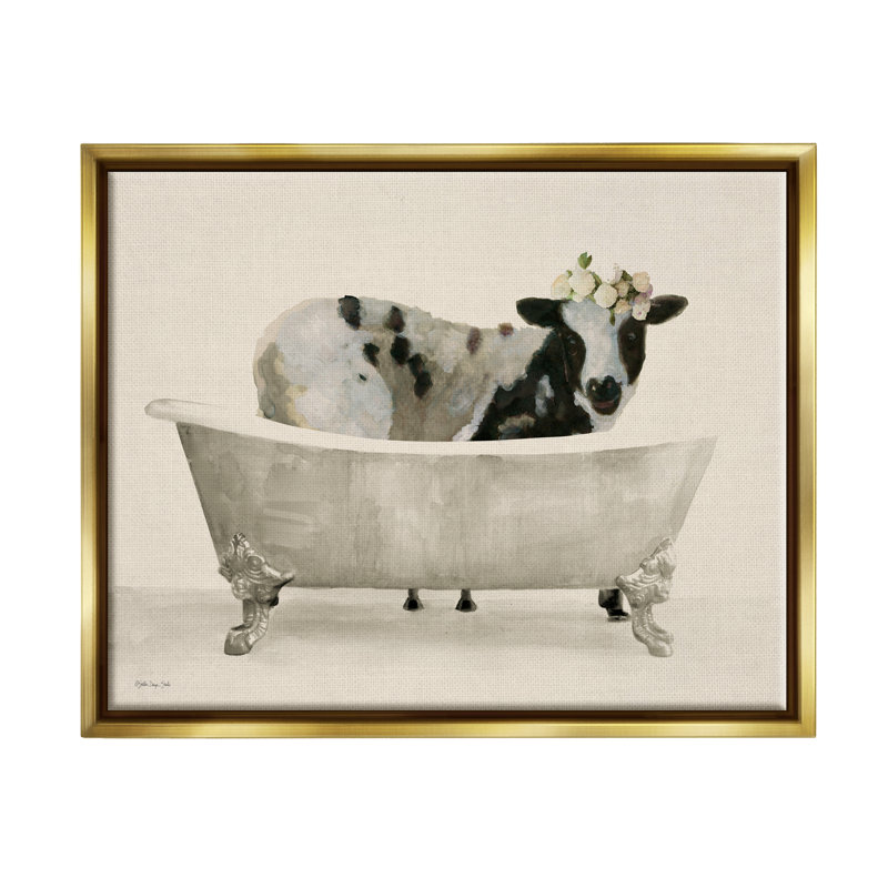 Vache dans une baignoire antique encadrée par Stellar Design Studio, Cadre flottant métallique doré