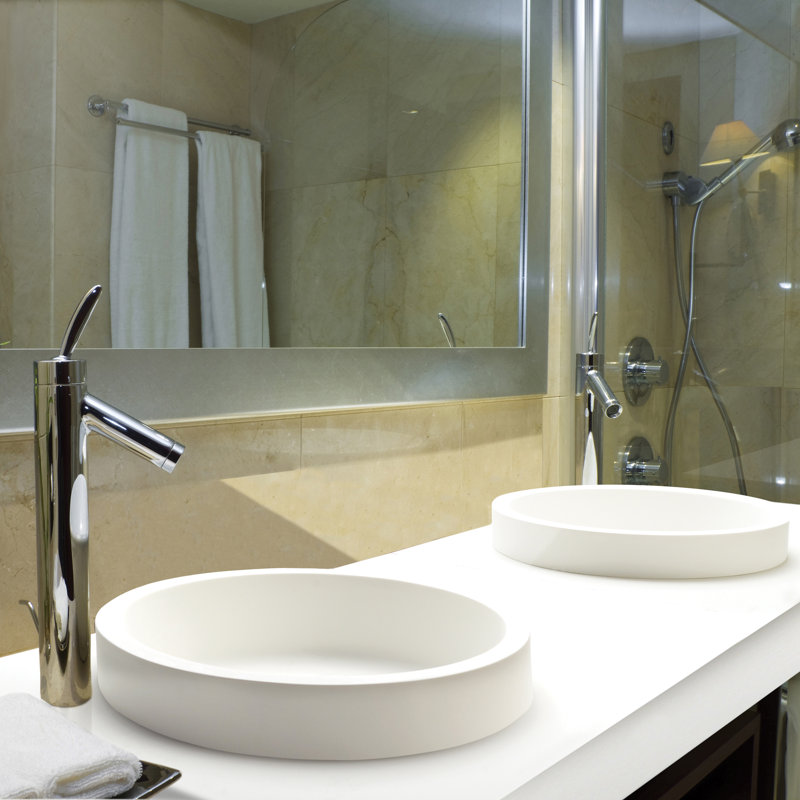 MTI Halo 1 16.25" Semi-Recessed Vessel Bathroom Sink, Gloss White