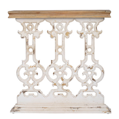 Console 32 po x 12 po x 32 po Classic Vintage White Wash avec plateau en bois brun