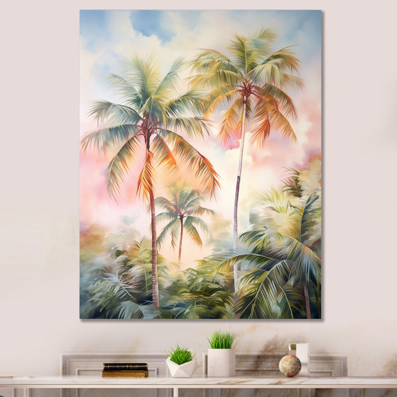 Décoration murale Lindamere Palm Trees Romantic Sunset III - Palmiers et palmiers, H 44 po x l 34 po x P 1,5 po, Toile tendue