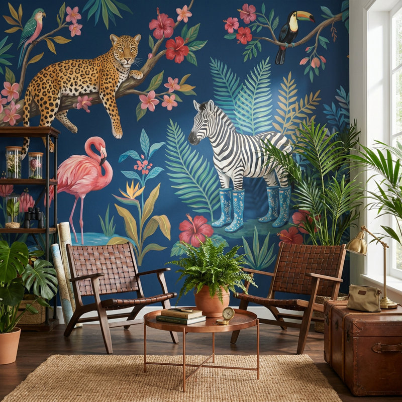 Papier peint tropical exotique Jungle, 160 po x 108 po, Non tissé non collé