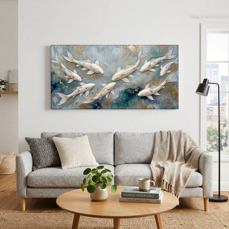 Koi Fish, reproduction d'art sur toile, ensemble de 1, 32“W x 16”H, Wrapped Canvas