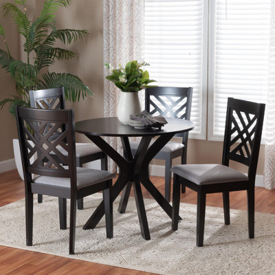 Katricia Baxton Studio Norah Modern Grey Fabric And Dark Brown Finished Wood 5-Piece Dining Set